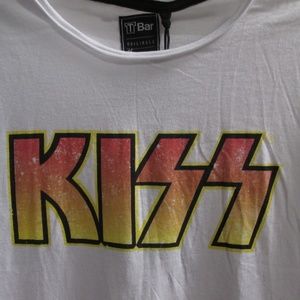 Vtg in new KISS white distressed shirt by T Bar 2013 KISS CATALOGLtd Sz L